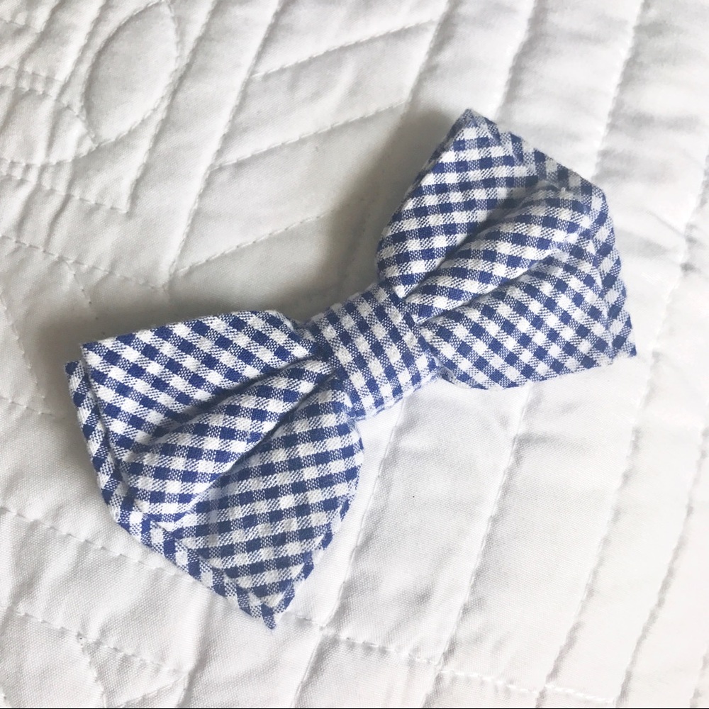 HP🎉Blue collar shirt & checkered gingham bow tie - Picture 5 of 6
